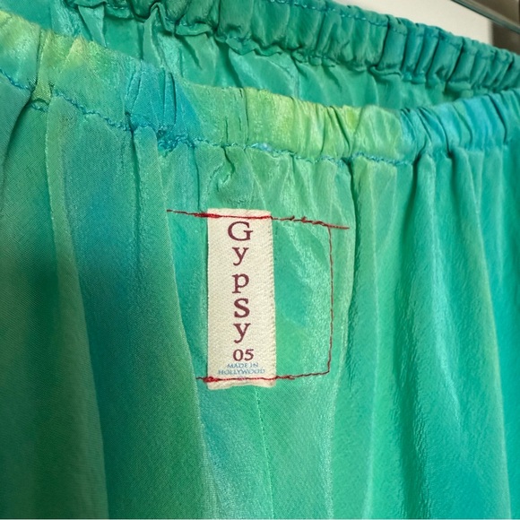 Gypsy 05 Turqoise/Green watercolor Strapless mini Dress charm on drawstring boho - Picture 9 of 11